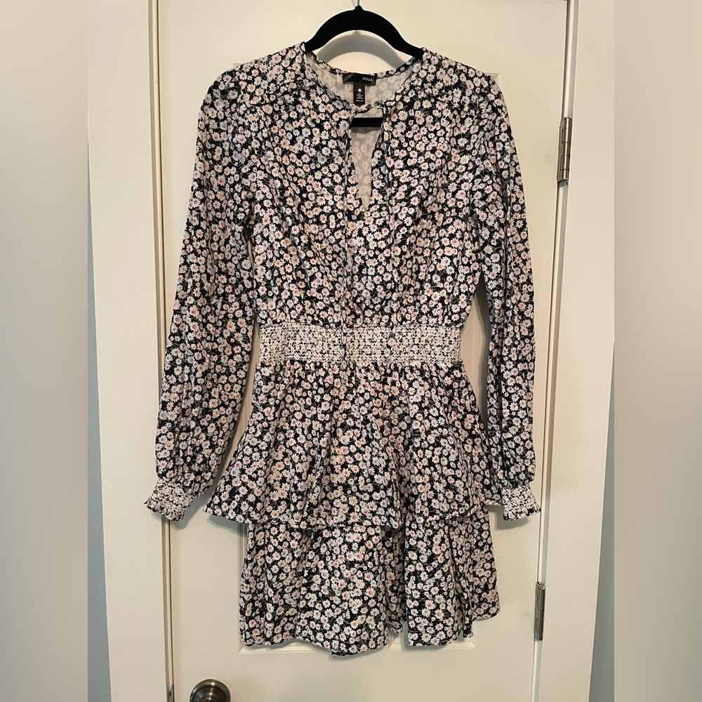 Aqua Floral Long Sleeve Dress (Bloomingdale’s) Size Small